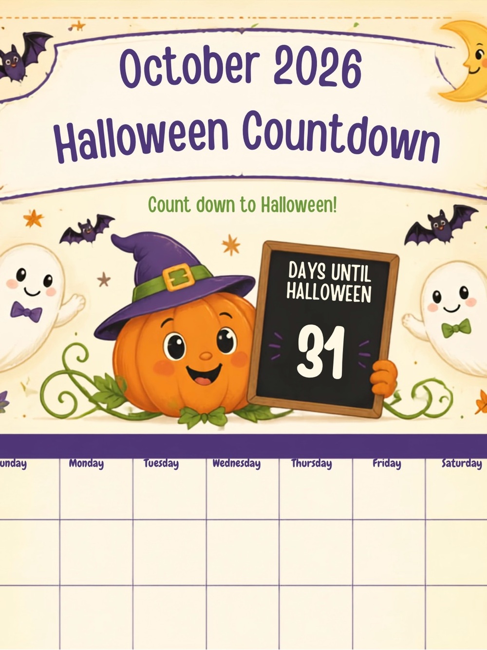 Halloween Countdown Kids Printable-Digital Activity Calendar